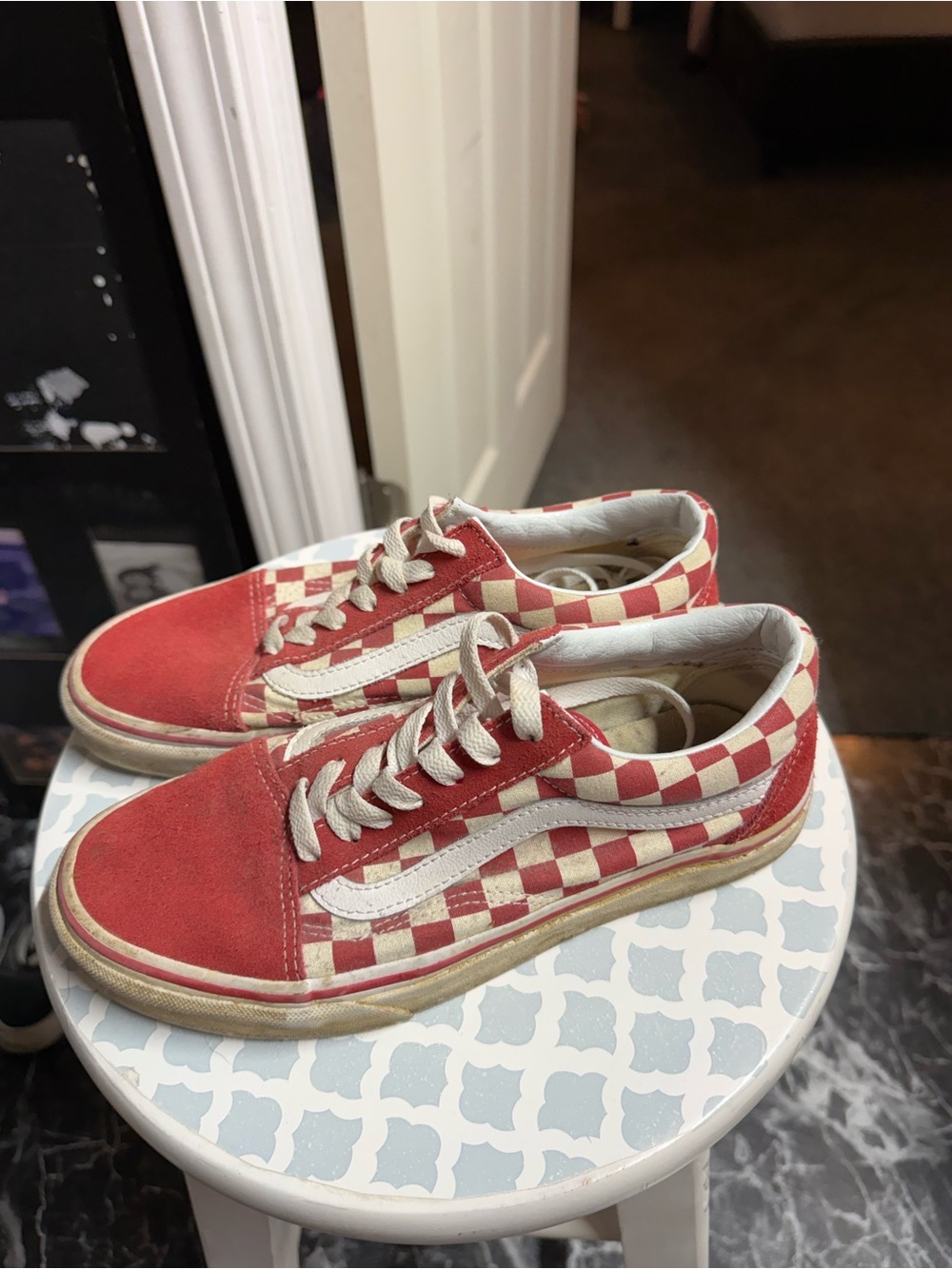 Vans Red and White Checkerboard Low-Top Sneakers